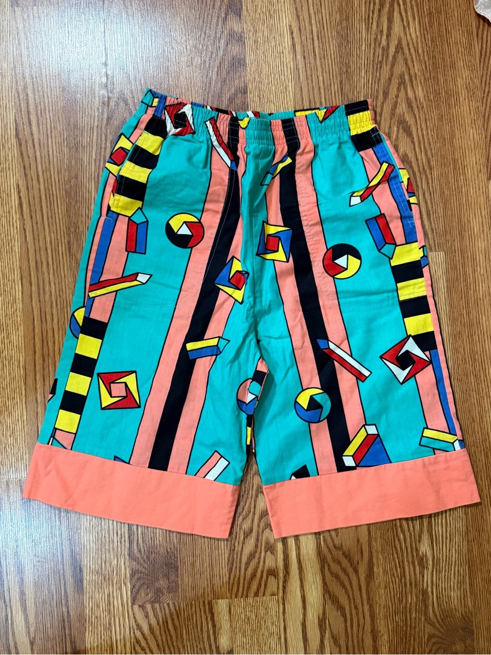FAST BREAKERS VINTAGE mens size M Colorful Geometric Shorts - Teal & Coral